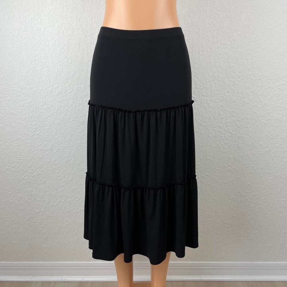 Vintage Black Tiered‎ Ruffle Maxi Skirt